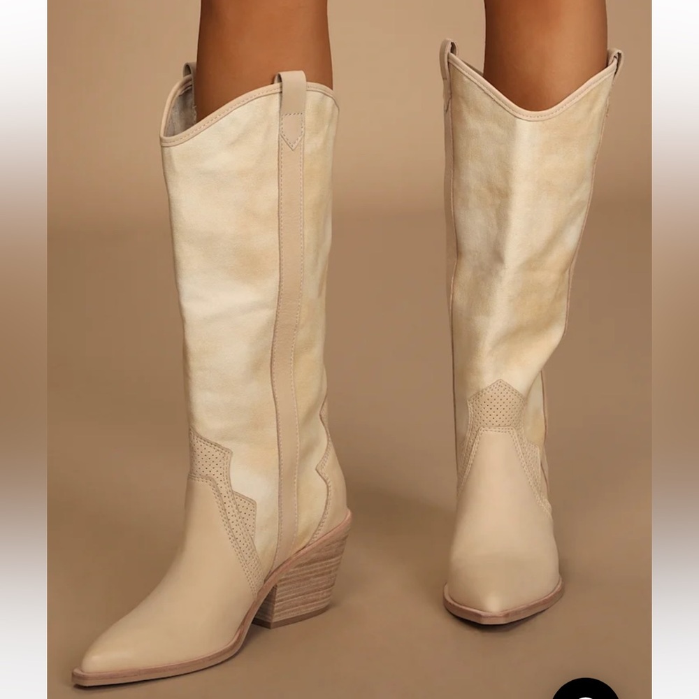Dolce Vita Navene Vanilla Nubuck Leather Slip-On Knee-High Boots